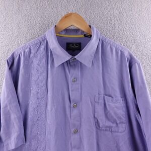 Nat Nast Mens Purple Silk Blend Short Sleeve Button Up Shirt XXLarge Bowling‎